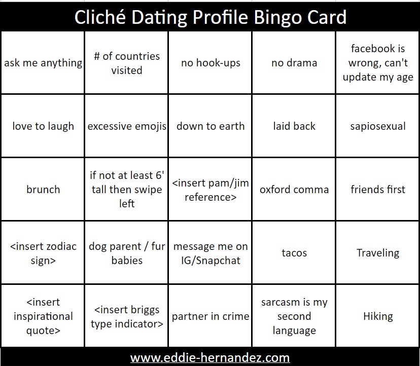 Shitty Online Dating Bingo [OC] 