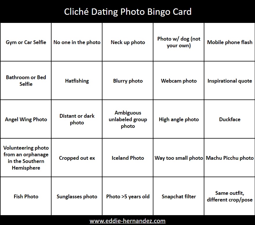 Tinder Bingo Photo Card - Photos, Profile Pics, Hinge, Bumble, Girls, Guys, Men, Women