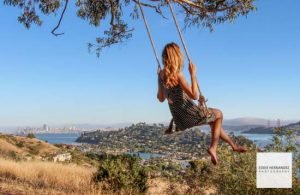 Hippie Tree Swing, Tiburon, Mill Valley, Golden Gate Bridge - Woman's Portrait, Marin County
