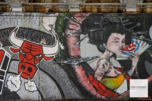 Chicago Street Art - Chicago Bulls and Chicago Cubs Logo
