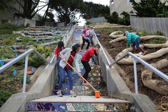 Levi's Community Volunteer Day, Team building, 16TH Avenue Tiled Steps San Francisco