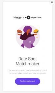 Hinge Opentable Date Spot Matchmaker