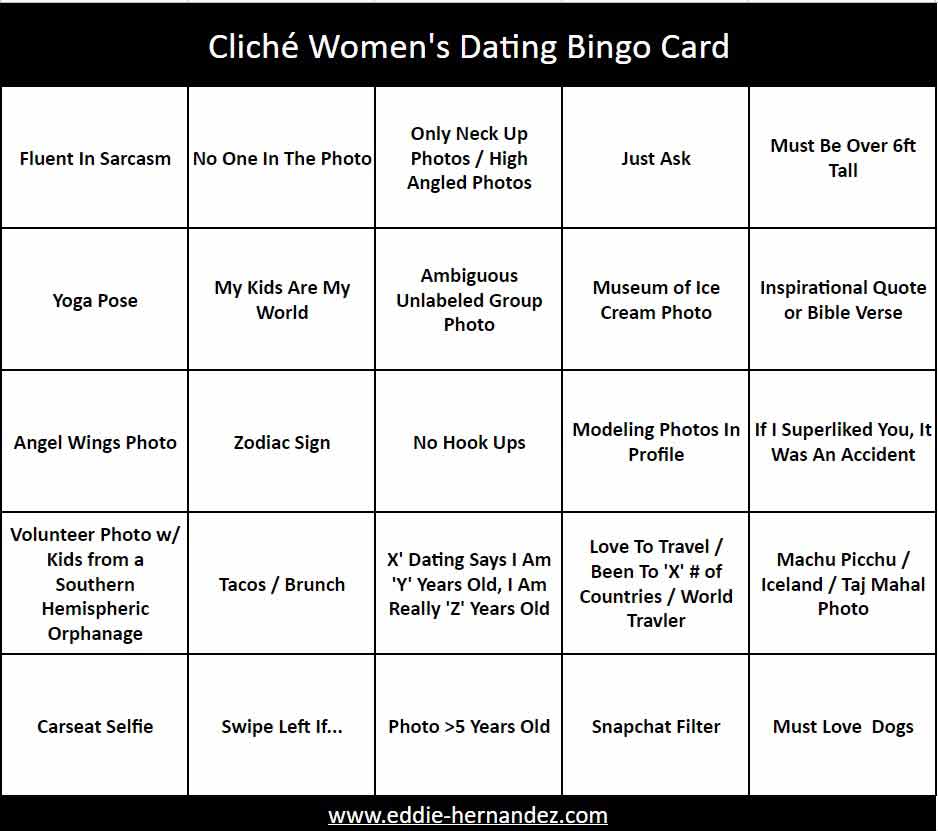 Shitty Online Dating Bingo [OC] 