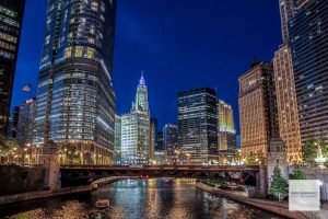 Chicago, Riverwalk Night Time View, Urban Skyline