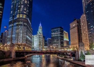 Chicago, Riverwalk Night Time View, Urban Skyline