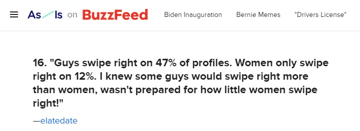 Online Dating Reddit Post, Right Swipe Men vs Women