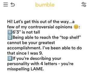 Worst Bumble Bio, Bad Bumble About Me, Bumble Profile Examples, Bumble Bio Woman, Bumble Profile Female