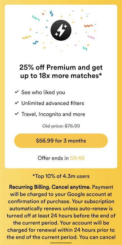 Bumble Premium Discount 25% Off - Trial Offer