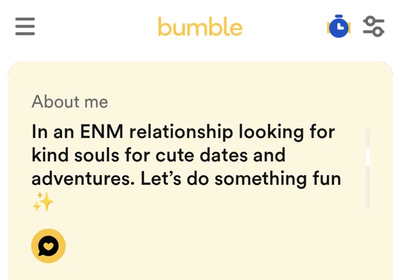 Bumble Dating Profile Example ENM, Bumble Bio, Bumble About Me Male, Female